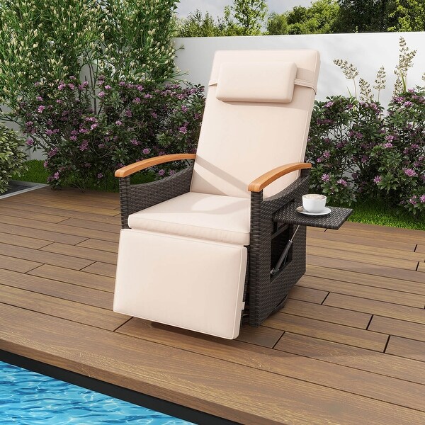 Costway Outdoor 360° Swivel Rattan Recliner Chair Patio Wicker Chaise