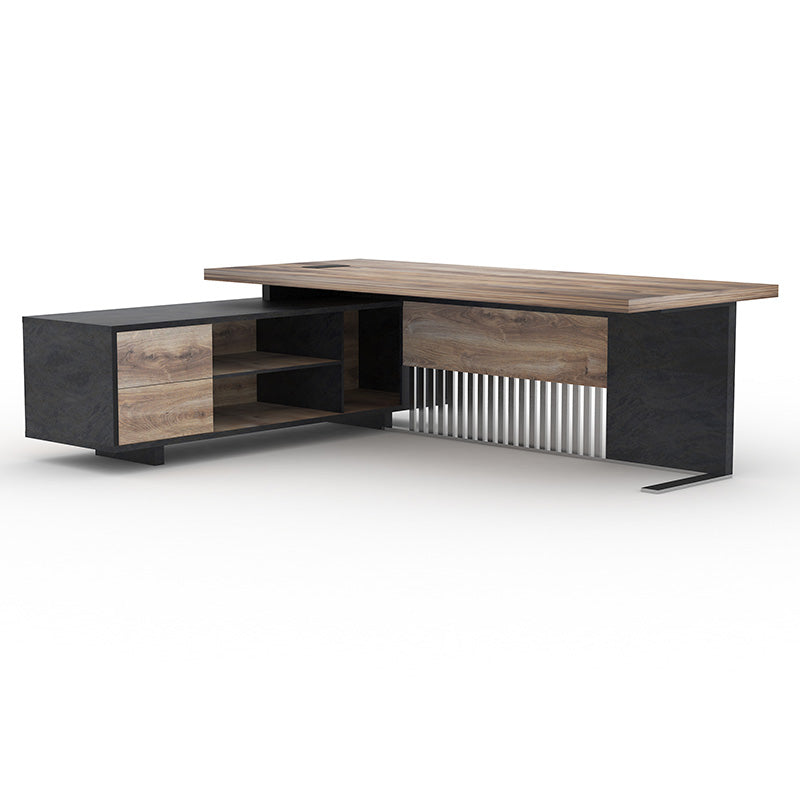 DAXTON Executive Desk with Left Return 2.4M - Warm Oak & Black