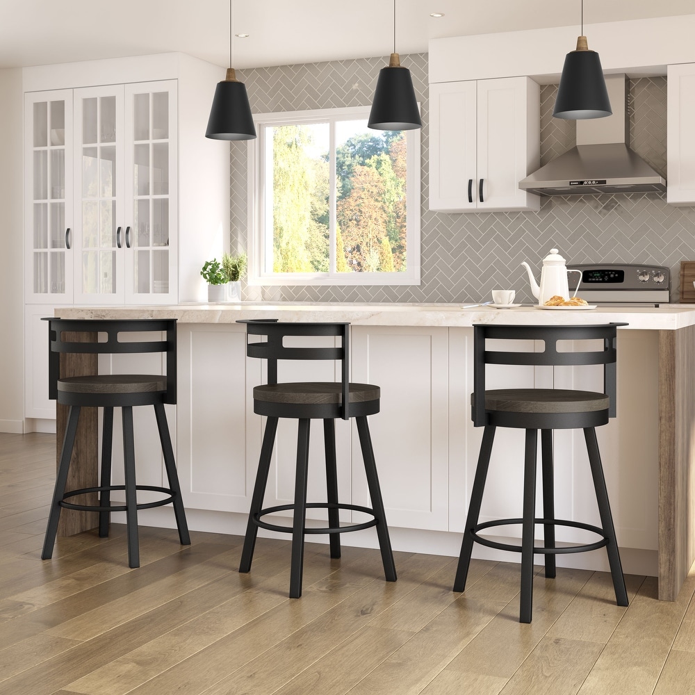 Amisco Vector Swivel Bar Stool with Distressed Wood Seat