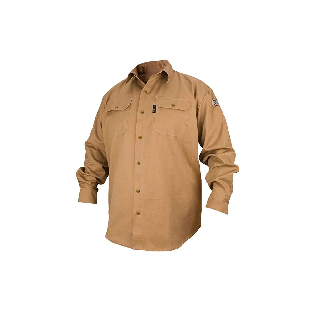 Black Stallion 7oz Khaki FR Cotton Work Shirt Medium ;