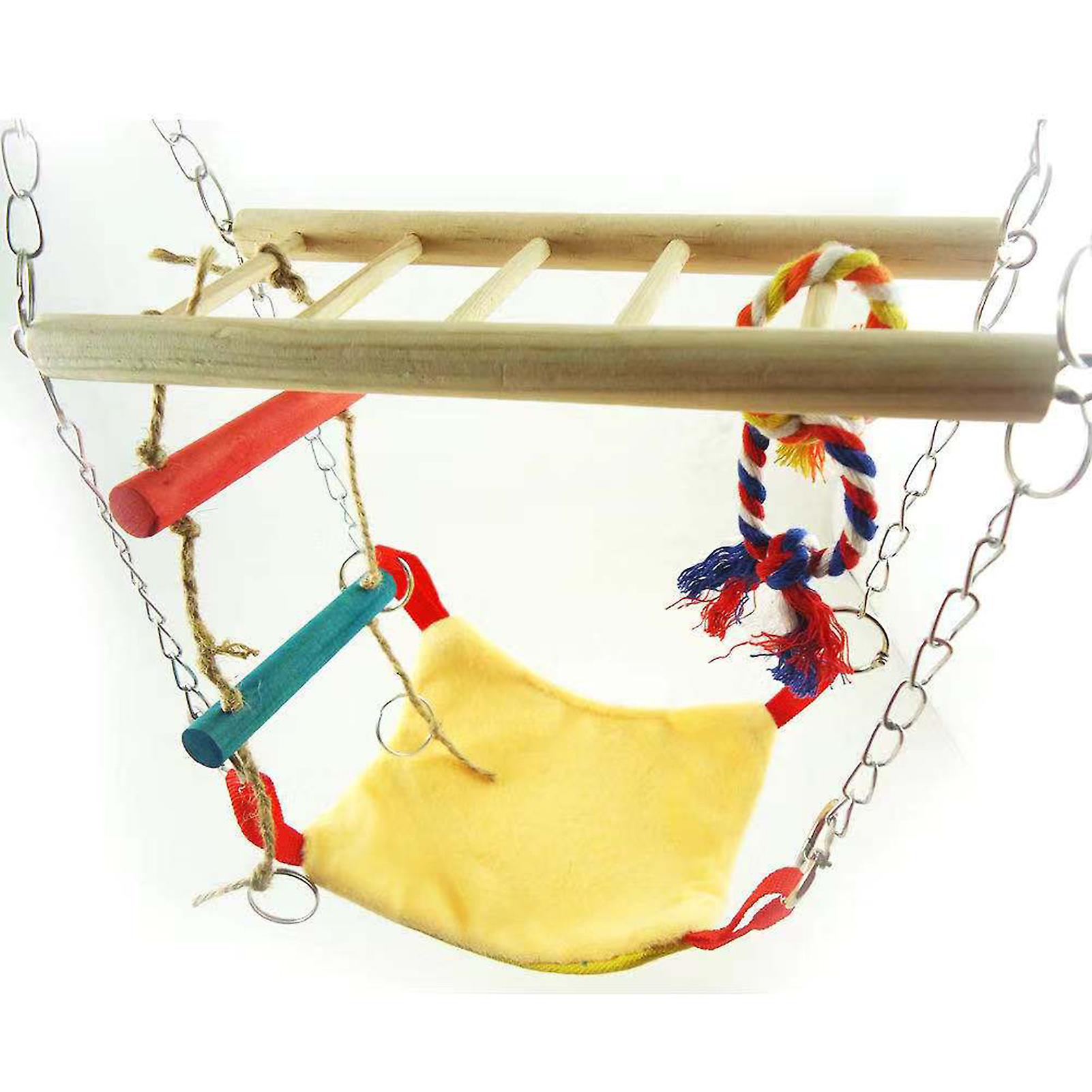 Hamster Swing Bed Toys Hamster Ladder Bird Hanging Ladder Wooden Suspension Bridge Hammock For Parrots Birds Squirrel Hamster Guinea Pigs Mice Multico