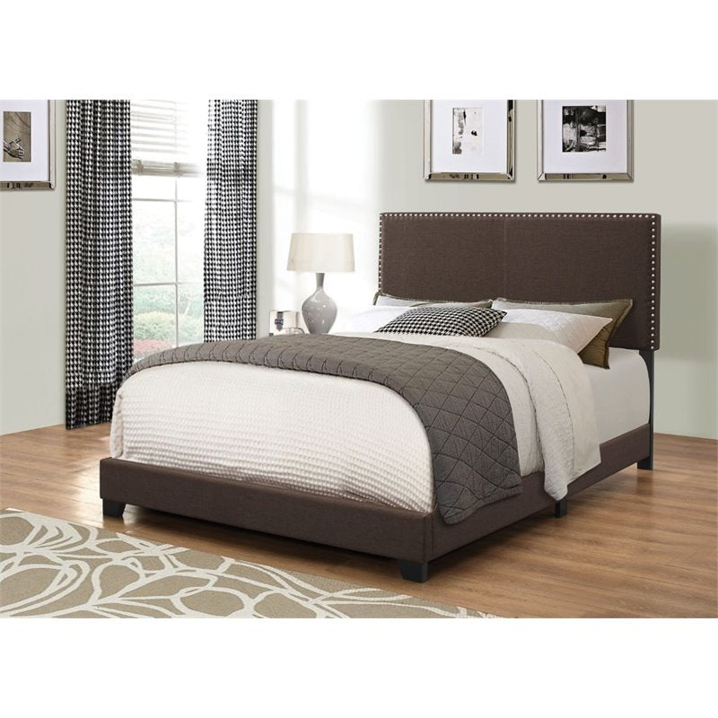 Nailhead Upholstered Twin Bed, Brown