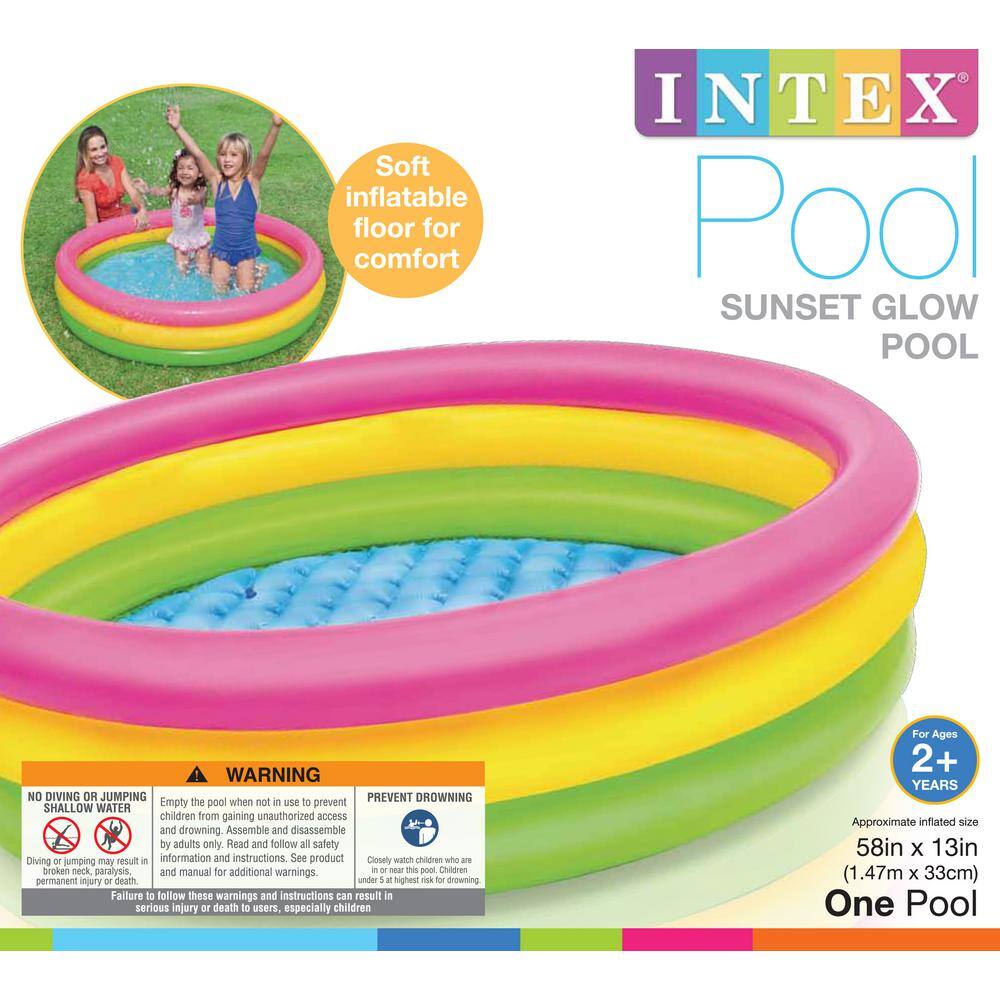 Intex Sunset Glow 4 ft. Round 13 in. D Colorful Kid Inflatable Pool 57422EP-WMT