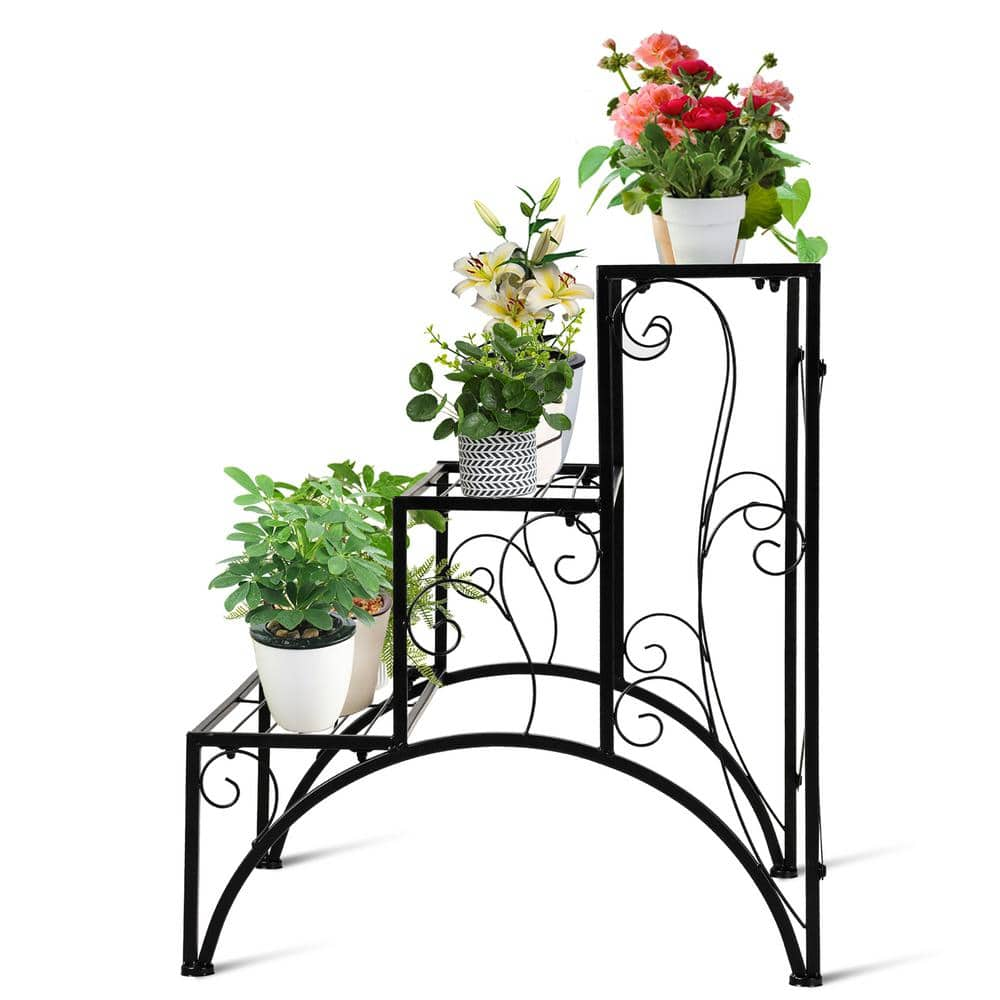 Costway Plant Rack Iron Plant Stand Garden Shelf Stair Style Decorative (3-Tier) HZ10027