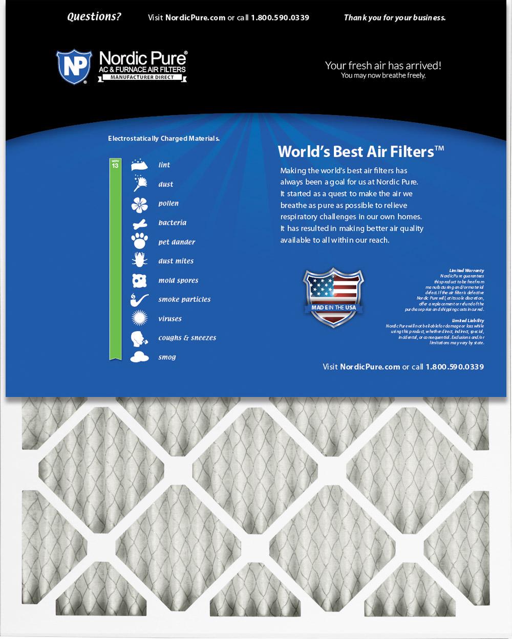 16x25x1 (15_1/2x24_1/2) Pleated MERV 13 Air Filters 3 Pack