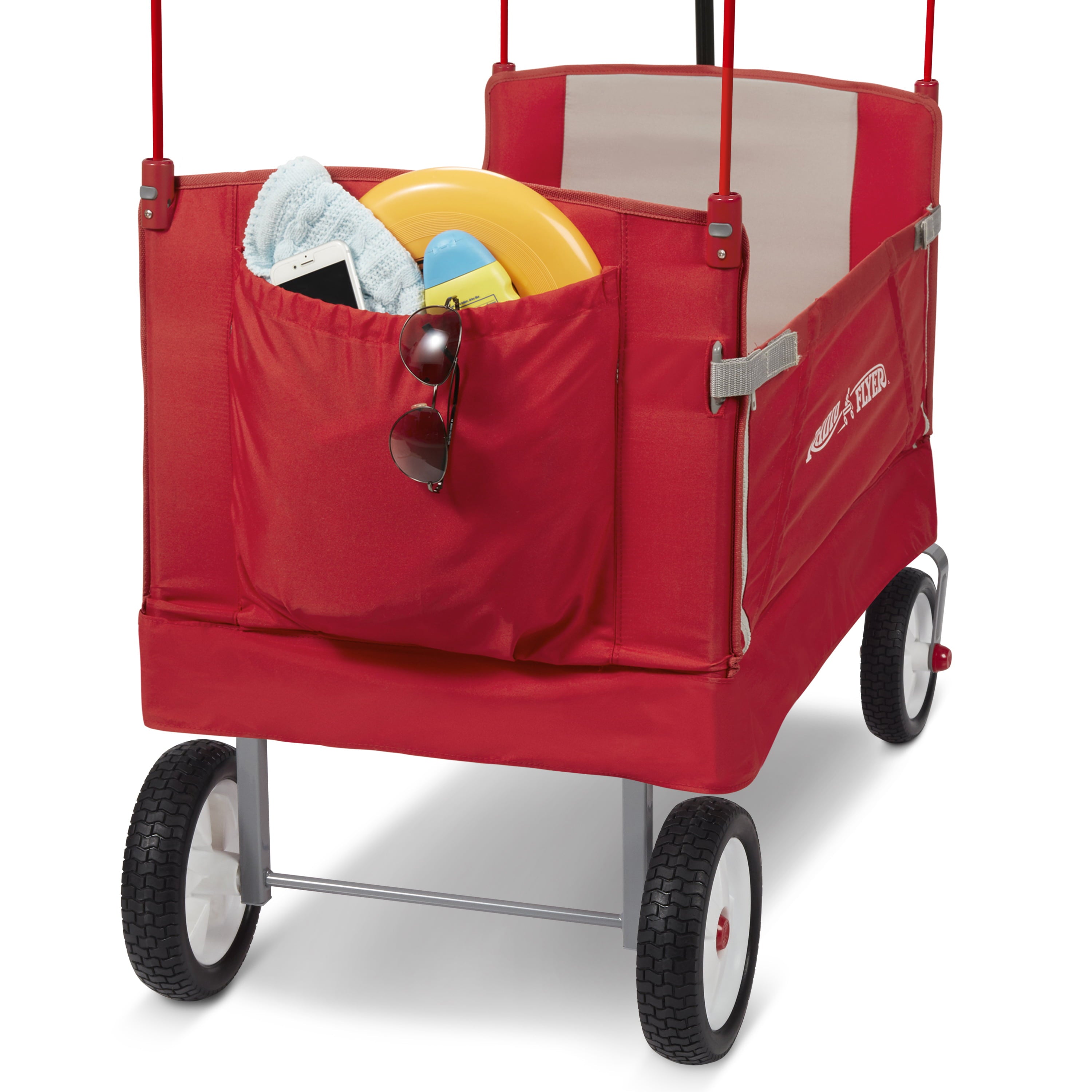 Radio Flyer, 3-in-1 off-road EZ Folding Kids Wagon with Canopy, Puncture Proof Tires, Red