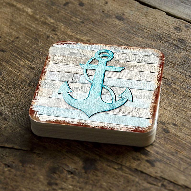 Anchor Coastal Wooden Cork Coasters Gift Set of 4 by Nature Wonders