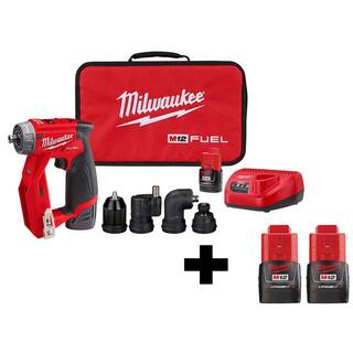 MW M12 FUEL 12-Volt Lithium-Ion Brushless Cordless 4-in-1 Installation 38 in. Drill Driver Kit W Free Batteries (2-Pack) 2505-22-48-11-2411