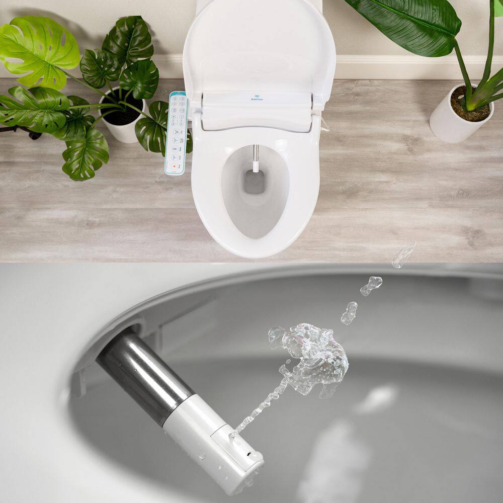 BIDETMATE 1000 Series Electric Bidet Seat for Elongated Toilets with Heated Water and Dryer Side Control Panel in White BM-1000P-E