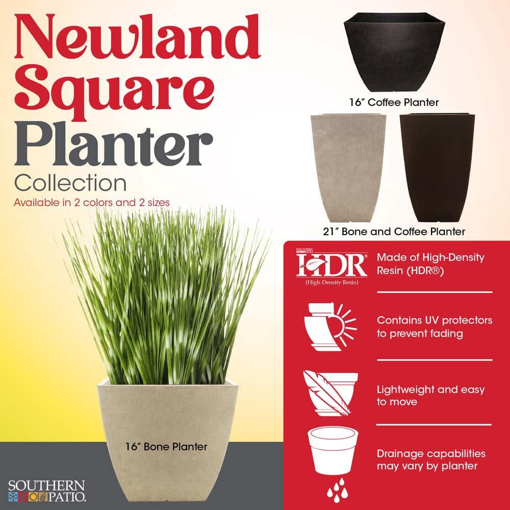 Southern Patio Newland Large 16 in. x 13.5 in. 40 Qt. High Density Resin Bone Square Outdoor Planter HDR-012184