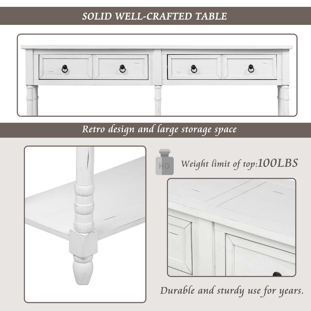 Console Table Sofa Table with Drawers and Long Shelf for Living Room