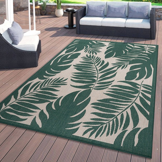 World Rug Gallery Floral Leaves Textured Flat Weave Indoor outdoor Area Rug