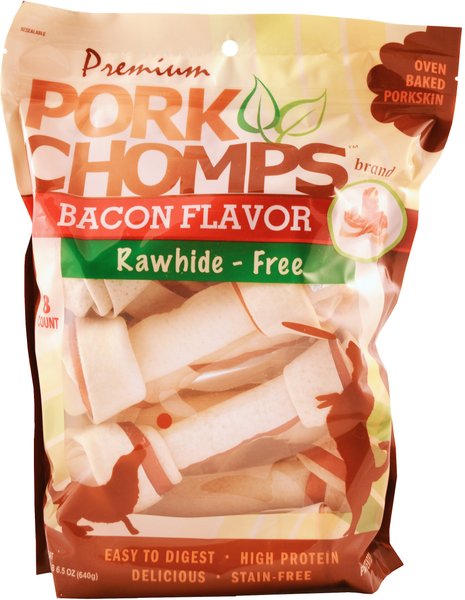 Premium Pork Chomps Bacon Flavor Knotz Dog Treats， 6 - 7 in， 8 count