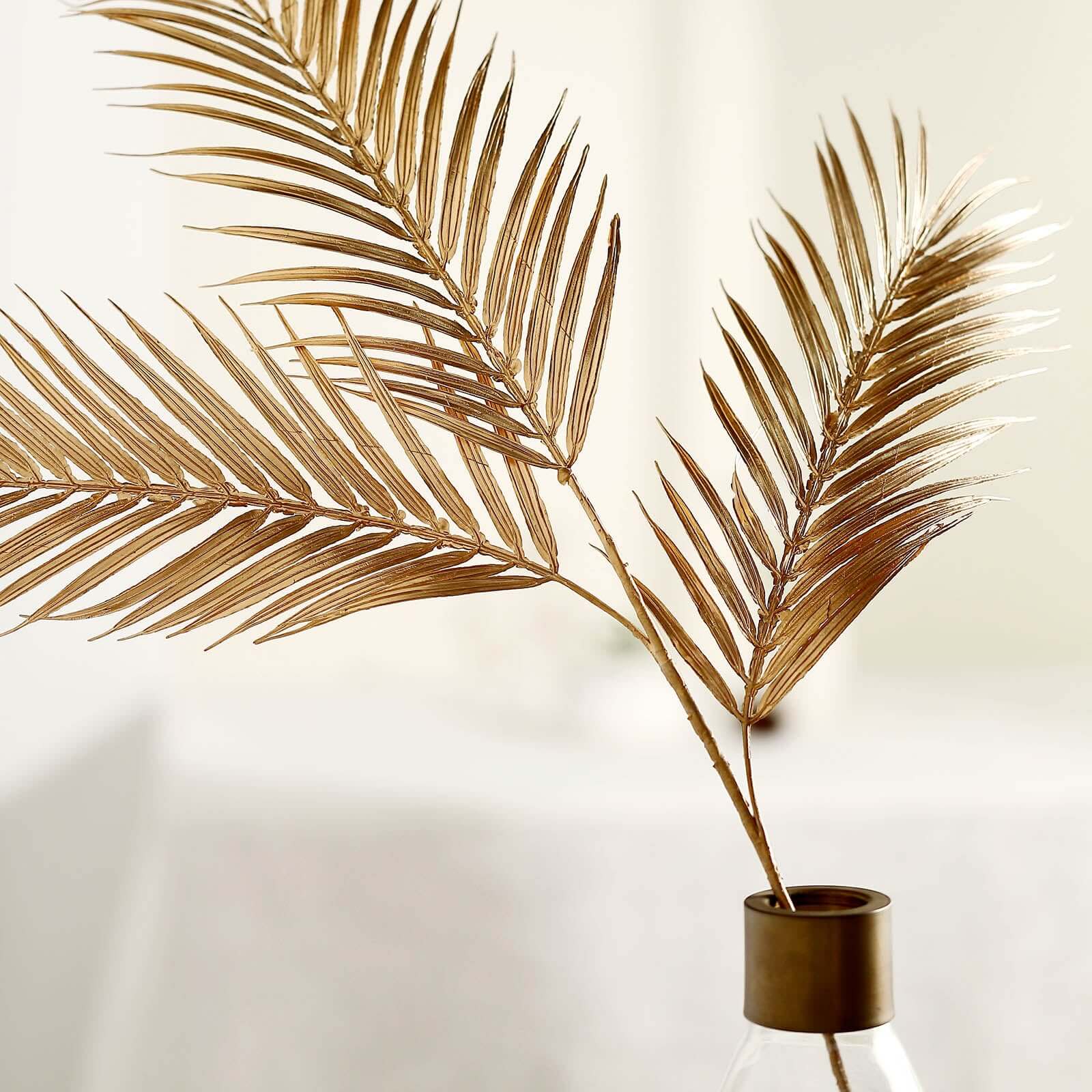 2 Stems Metallic Gold Artificial Palm Leaf Branch Vase Filler 32