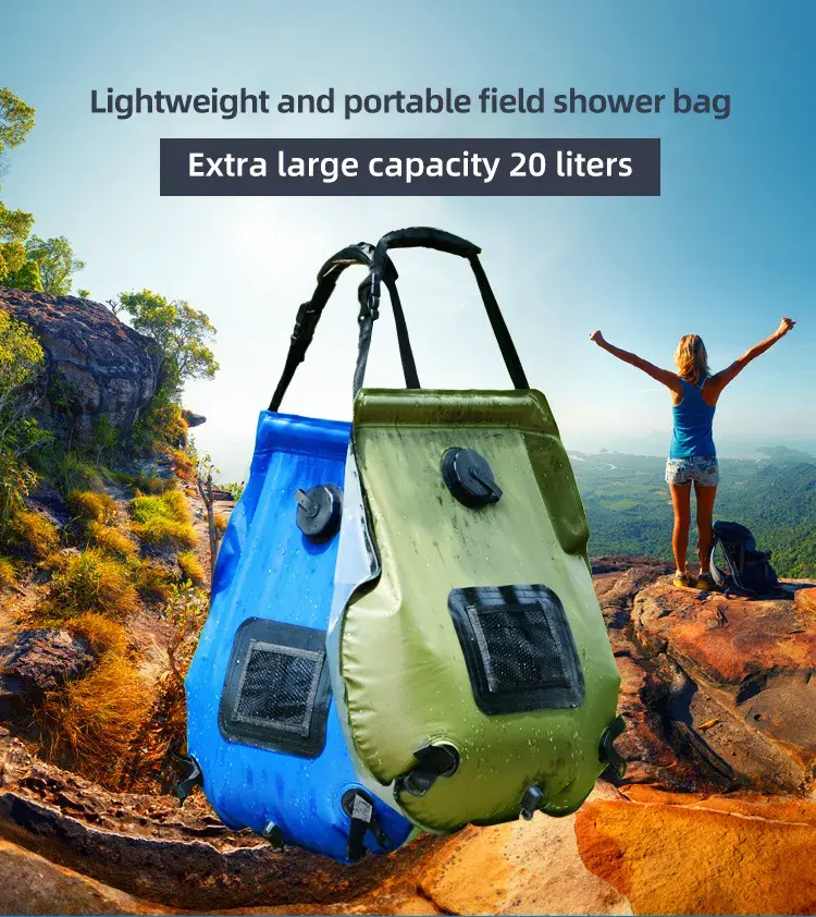 20L Large capacity Waterproof Portable Camping Outdoor Travel PVC Solar Water Bath Shower Bag