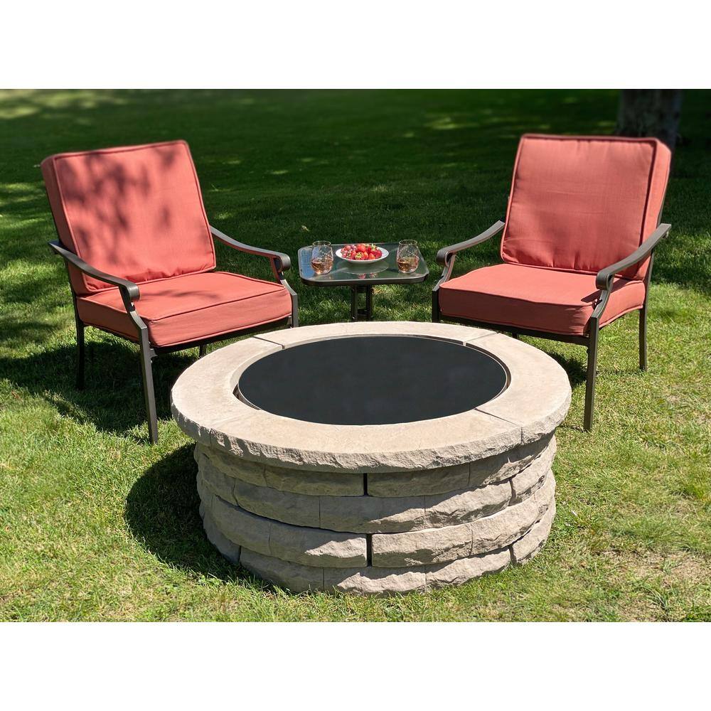 Nantucket Pavers Ledgestone 47 in. x 18 in. Round Concrete Wood Fuel Fire Pit Ring Kit Brown 72013