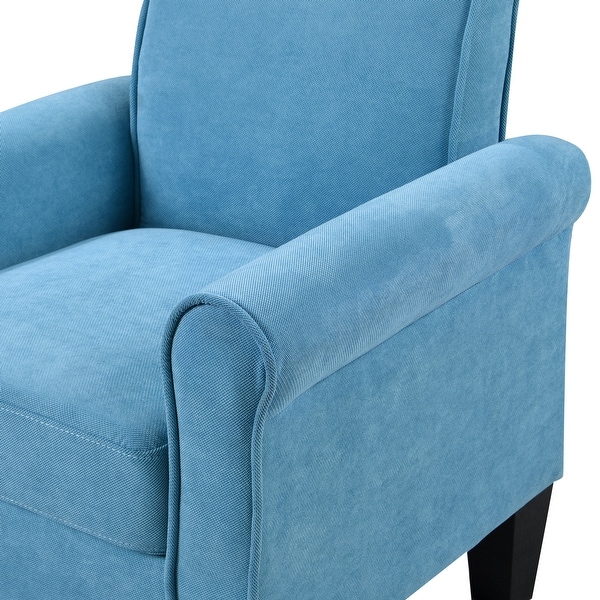 High Quality Fabric Accent Chairs， Sleek Lounge Chairs Comfy Sofa Chair， PU Leather Flared Armchair for Livingroom， Light Blue