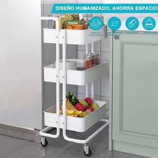 Siavonce 3-Tier Rolling Steel Storage Bin Utility Kitchen Cart with Wheels in White Bath Cart and Organizer Cart DB-ZX-D0102H74NIJ