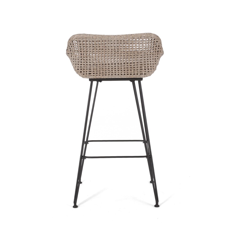 Kevin Outdoor Wicker and Iron Barstool (Set of 2) by Christopher Knight Home