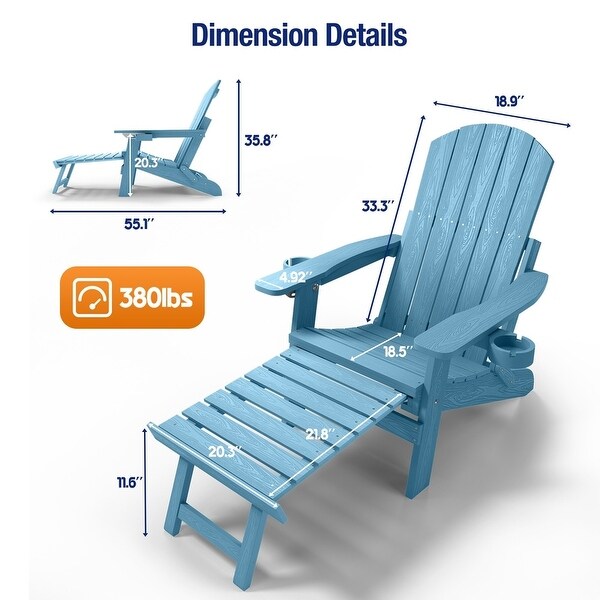 CHERIE Folding Adirondack Chair with Ottoman and 2 CupHolders Set Of 2