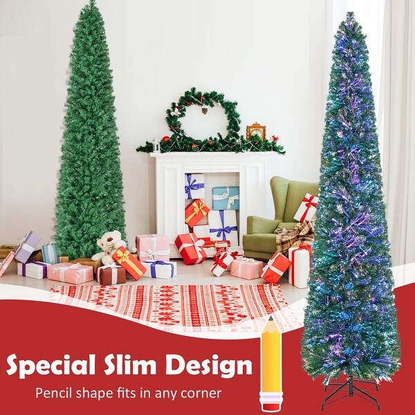 Costway 5/6/7/8 FT PreLit Artificial Xmas Tree with Colorful Fiber