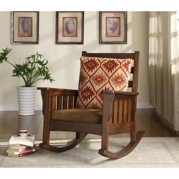 Furniture of America Tyer Traditional Oak Fabric Rocking Accent Chair