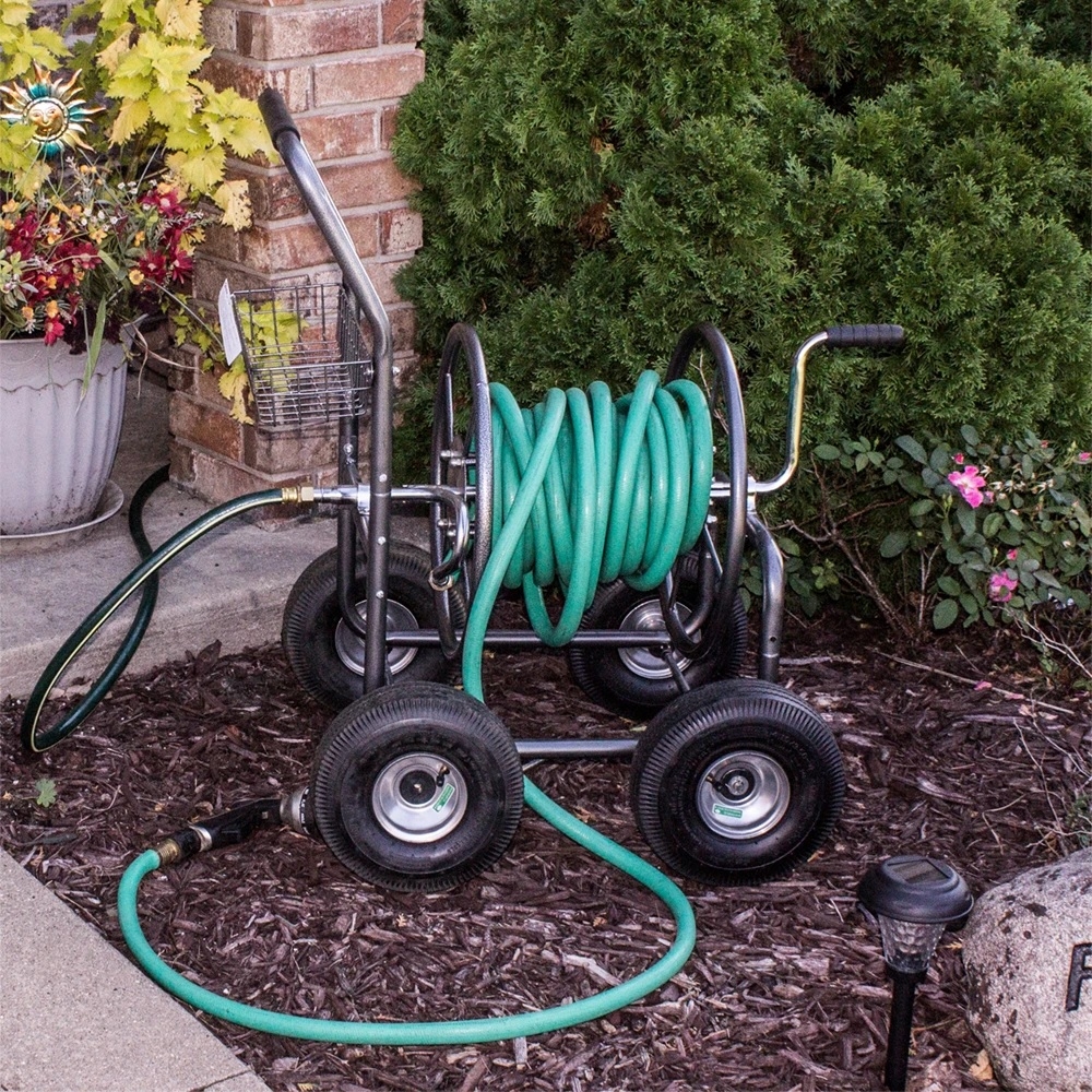 Four Wheel Outdoor Hose Reel Cart with Flat Free Tires