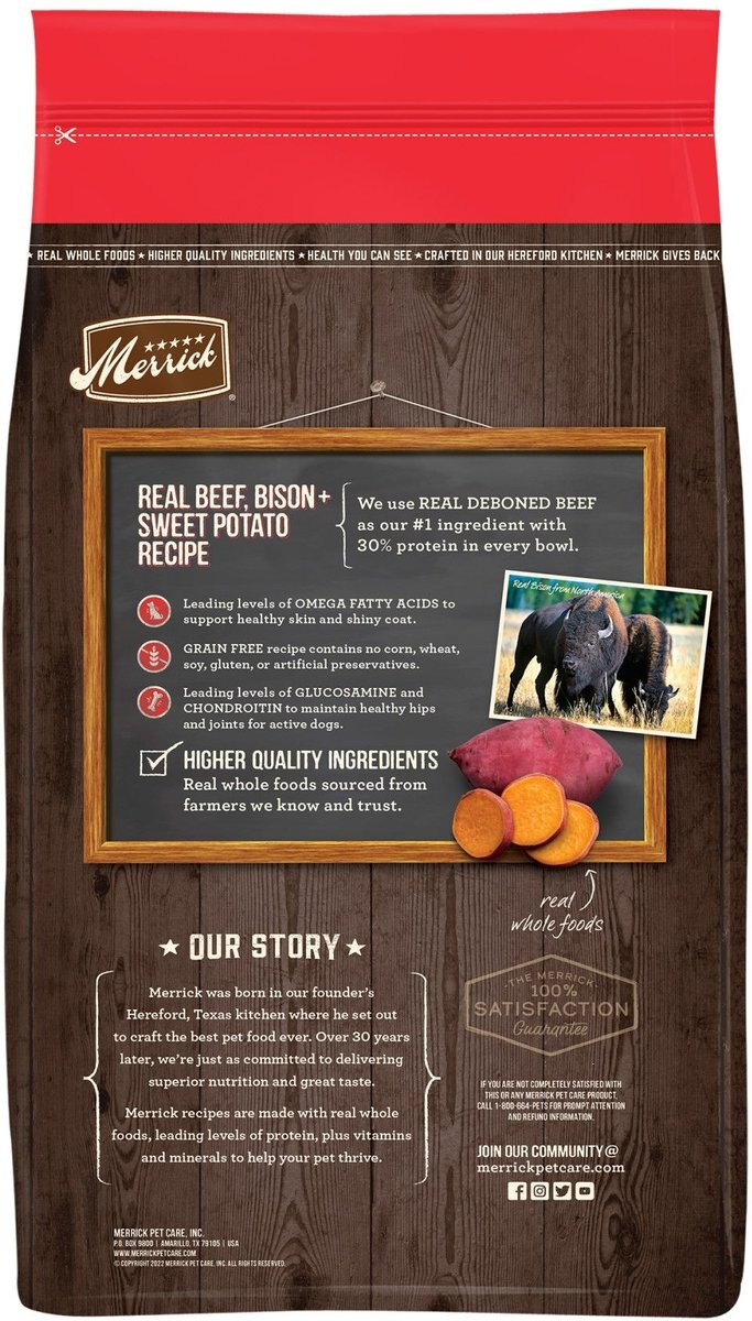 Merrick Grain-Free Real Bison， Beef + Sweet Potato Recipe Dry Dog Food