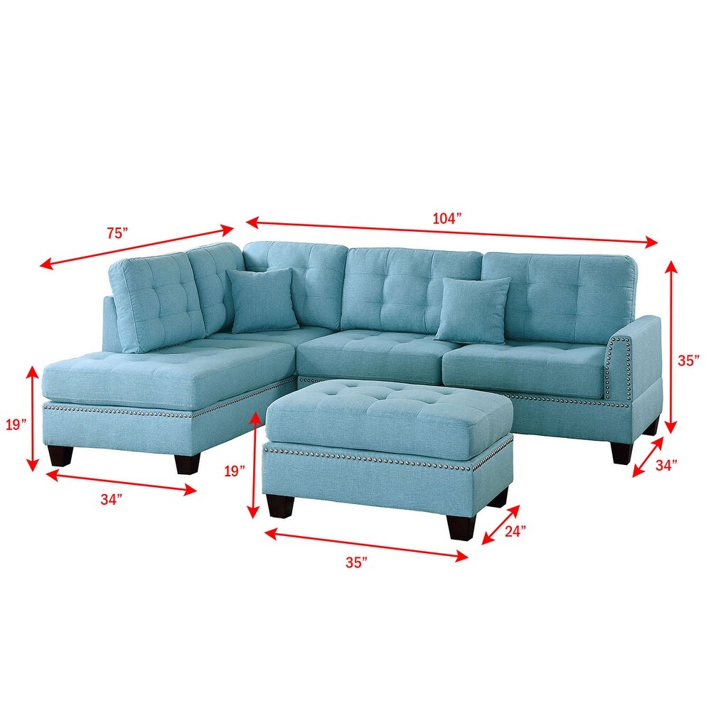 Bobkona Adolph Linen Left or Right Chaise Sectional Set