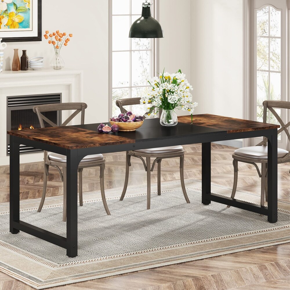 Dining Table  Industrial Kitchen Table for 6 8 Person  Rectangular Dinner Table  with Heavy Duty Metal Legs