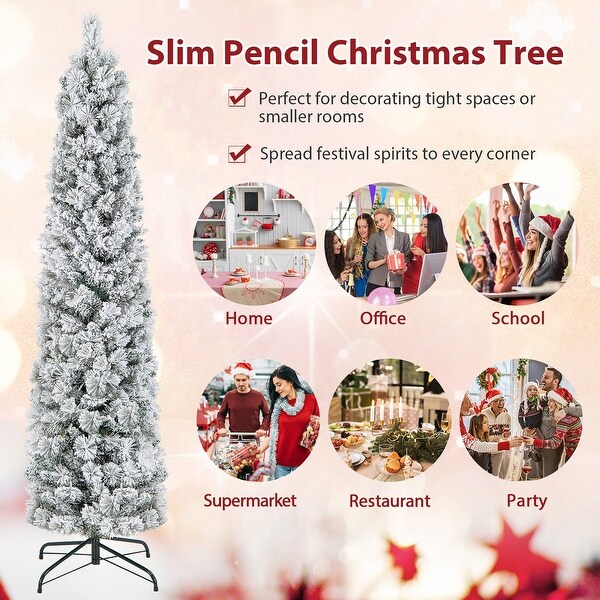 Gymax 4.5/6/7 FT PreLit Artificial Christmas Tree Slim Pencil Xmas