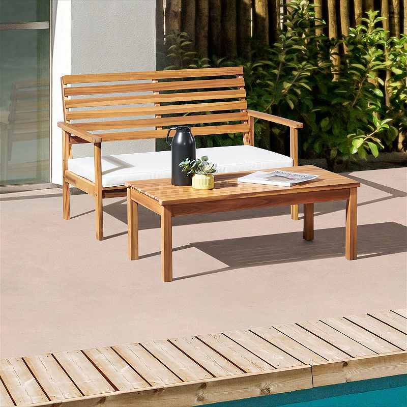 Alaterre Furniture Orwell Outdoor Patio Bench and Coffee Table 2-piece Set