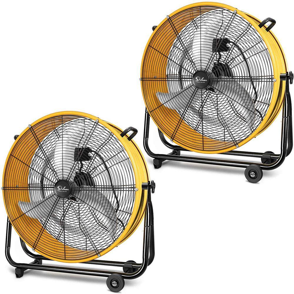 Aoibox 24 in. 3 Speed Yellow High-Velocity Metal Drum Fan Circulation for Industrial Commercial Residential and Shop (2-Pack) SNMX3096