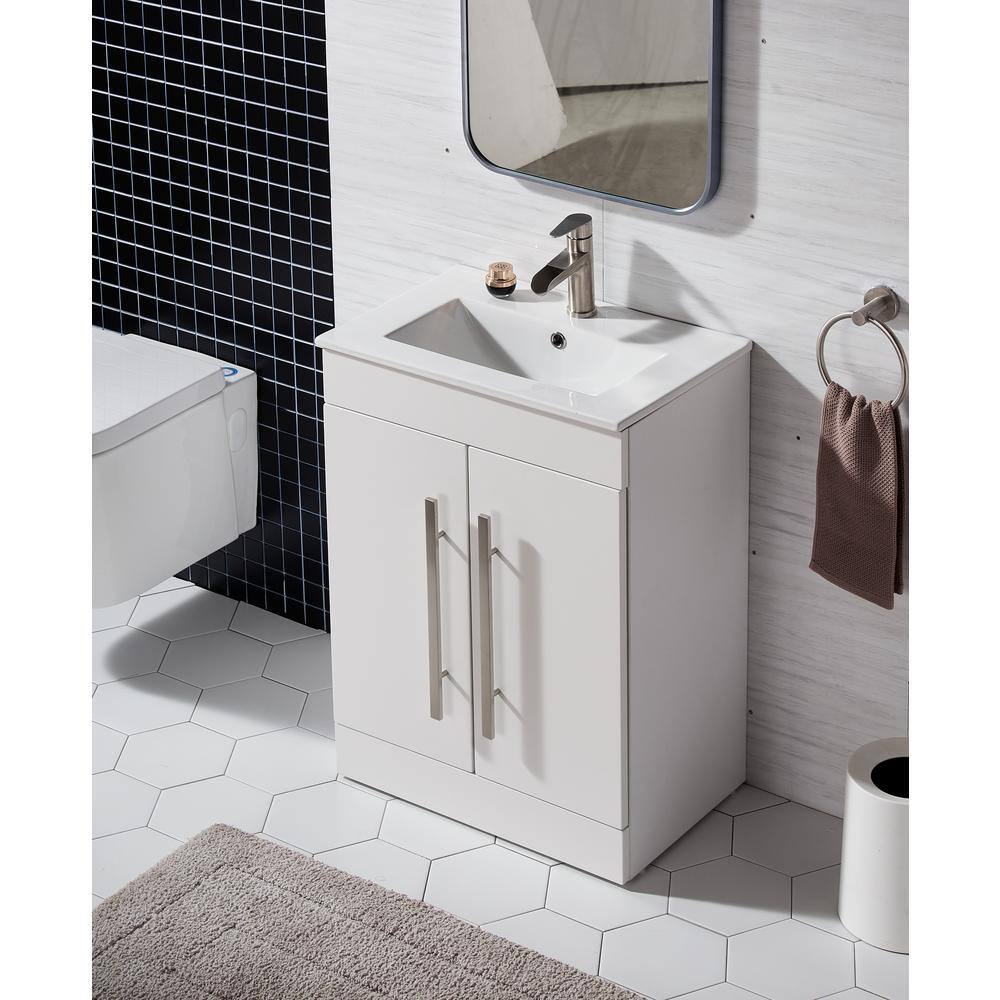 Comllen 24 in. W x 16 in. D x32 in. H 2 Doors Bathroom Vanity in White with White Ceramic Sink COM-US10YWP-61E-410