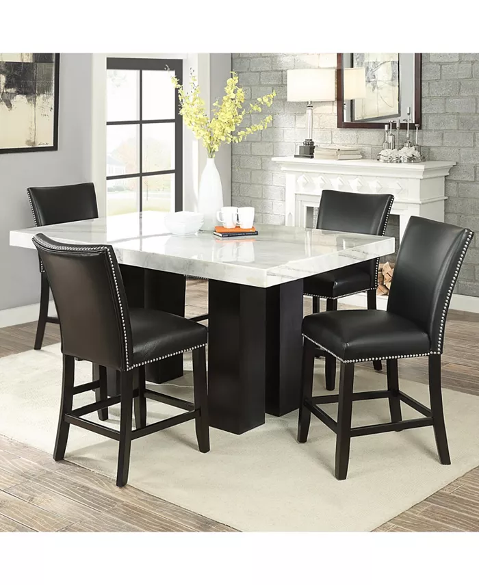 Furniture Camila 70 Rectangle Counter Height Table and Black Counter Chair 5-Piece Set