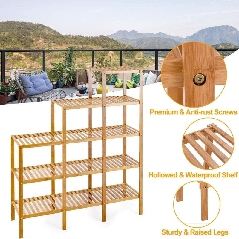 5-Tier Multifunctional Bamboo Plant Display Stand Organizer