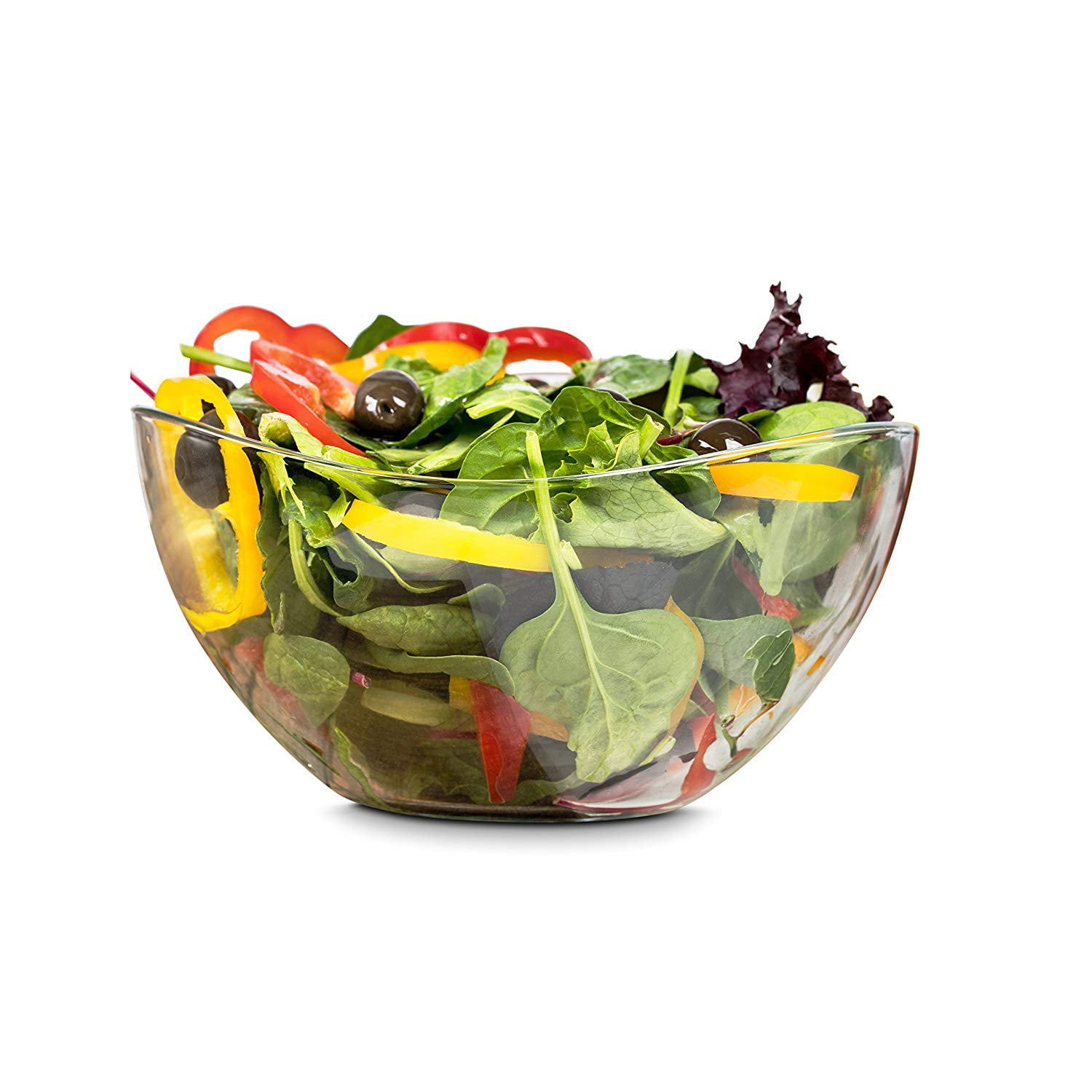 Zanzer Clear Glass Serving Salad Bowl - Mixing Bowl 63.5 oz， Wavy Design