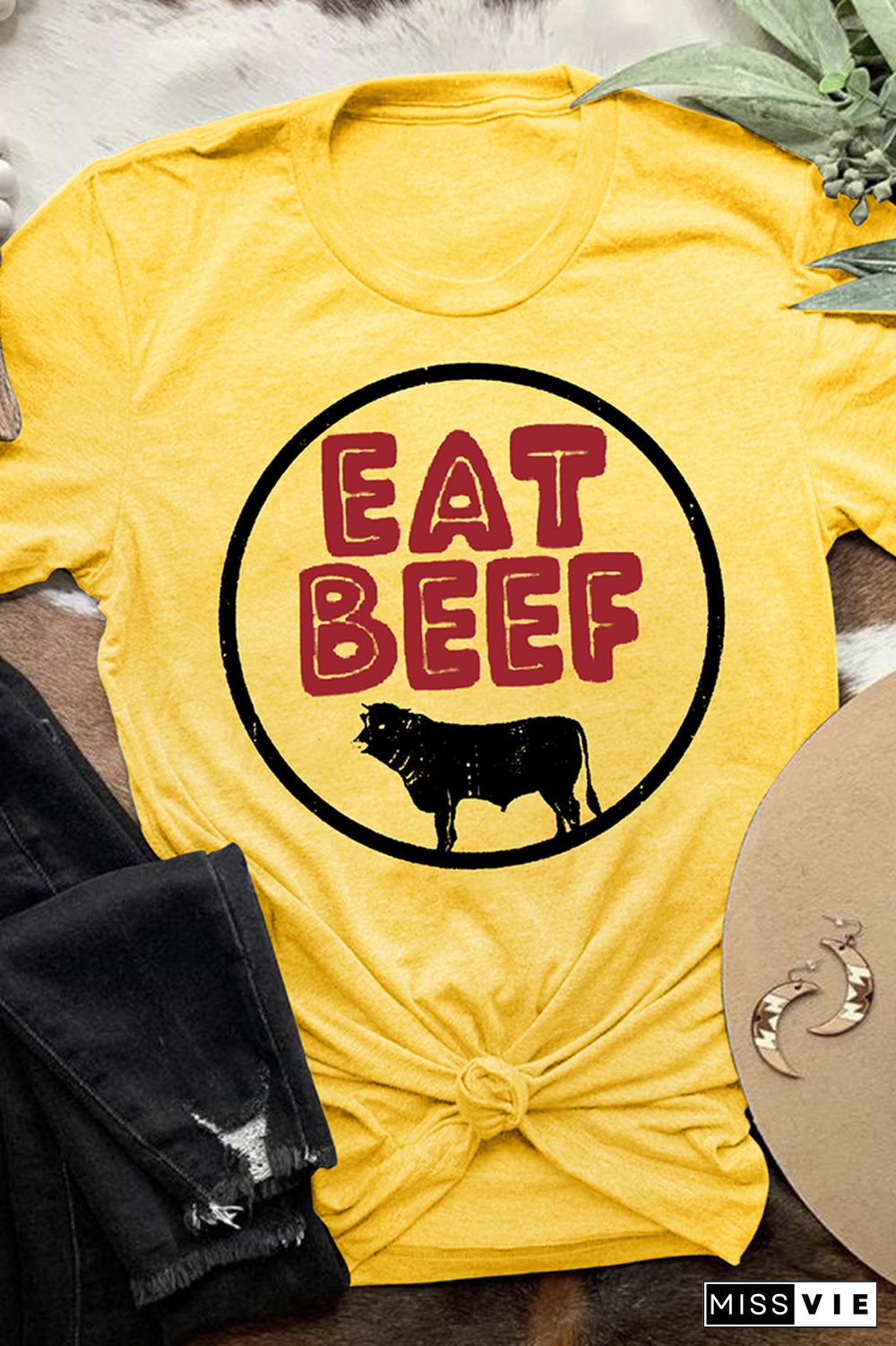 Eat Beef Print Graphic Tees for Women Wholesale Short Sleeve T shirts Top