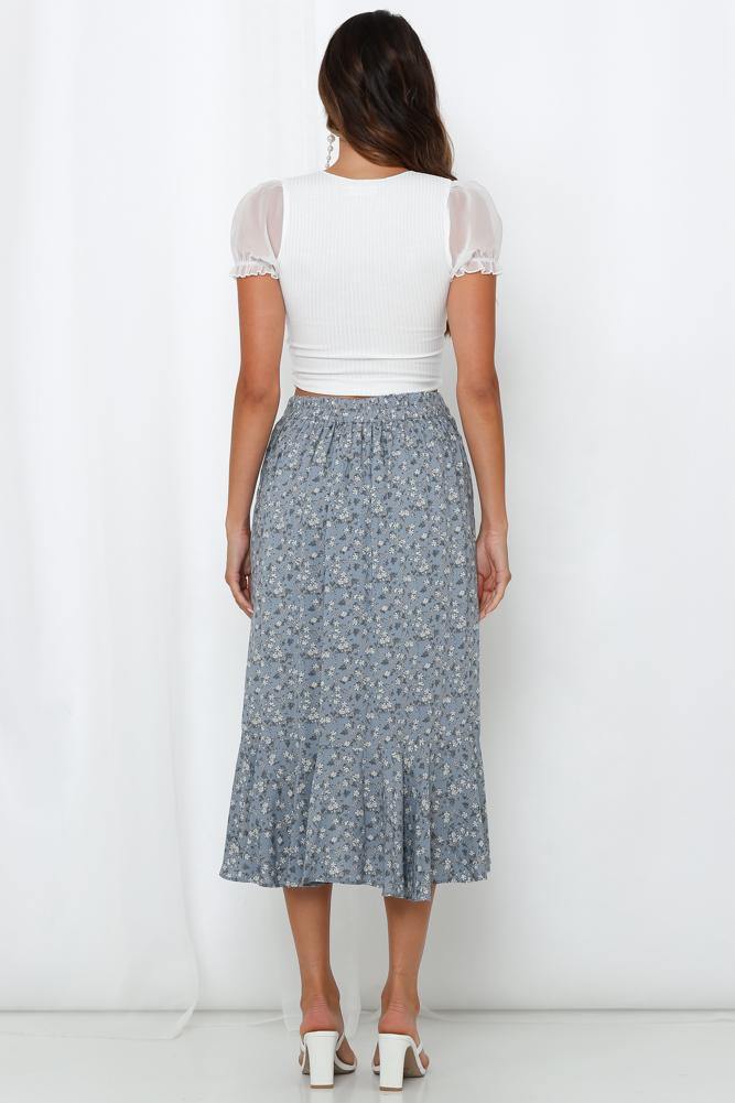 On The Outskirts Midi Skirt Blue