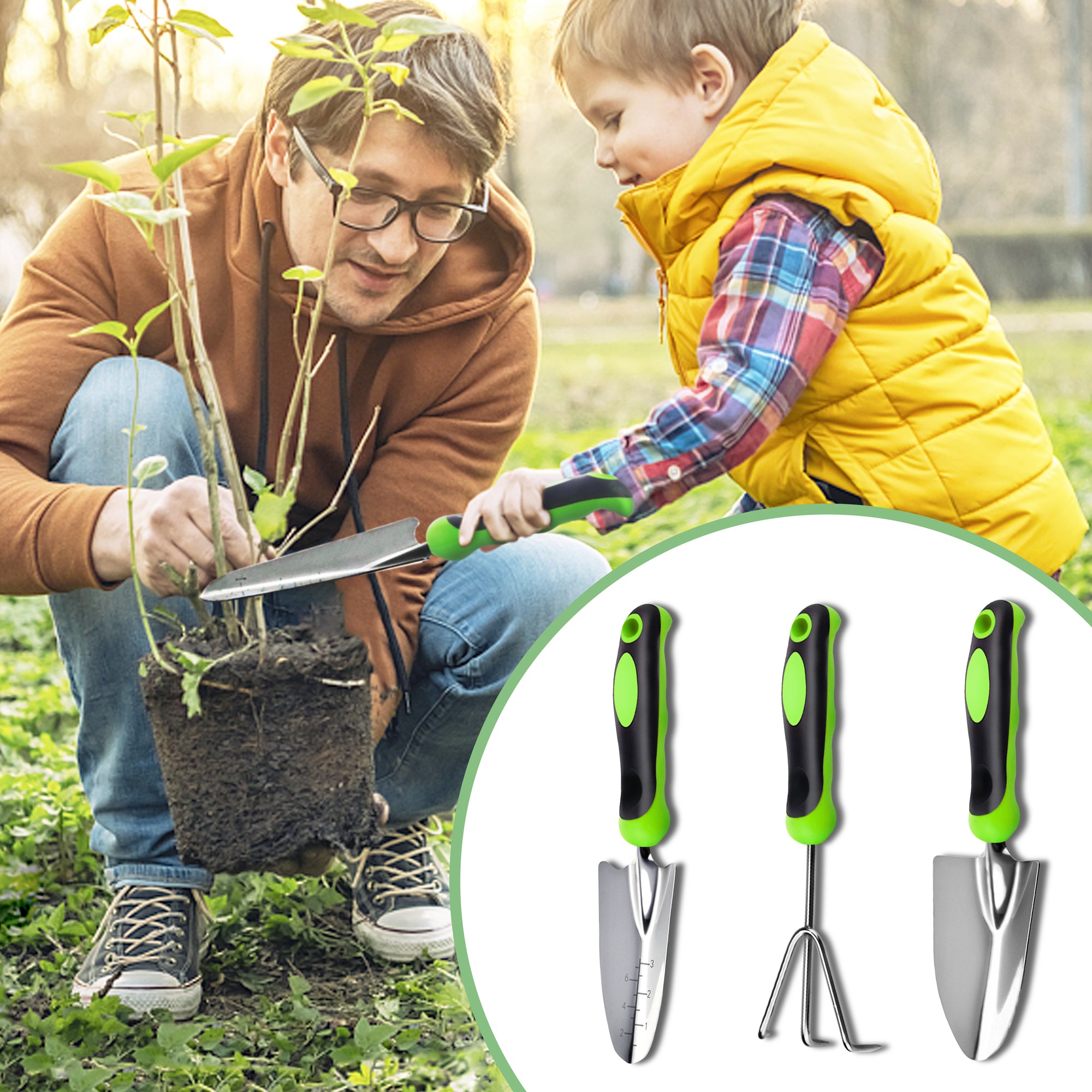 Hand Garden Tools, WeGuard 3 Piece Garden Tool Set, Stainless Steel Heavy Duty Gardening Tools Kit Includes Shovel, Trowel, Rake-Gift for Women