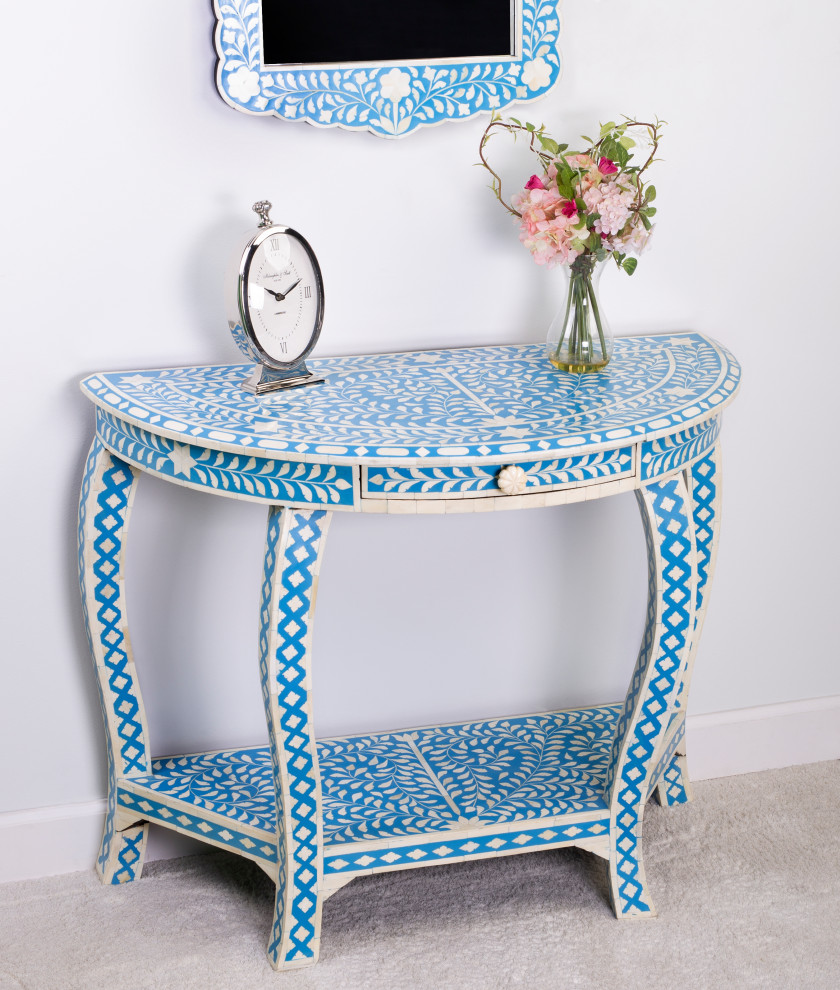 Butler Darrieux Blue Bone Inlay Demilune Console Table   Mediterranean   Console Tables   by Ella Modern  Houzz