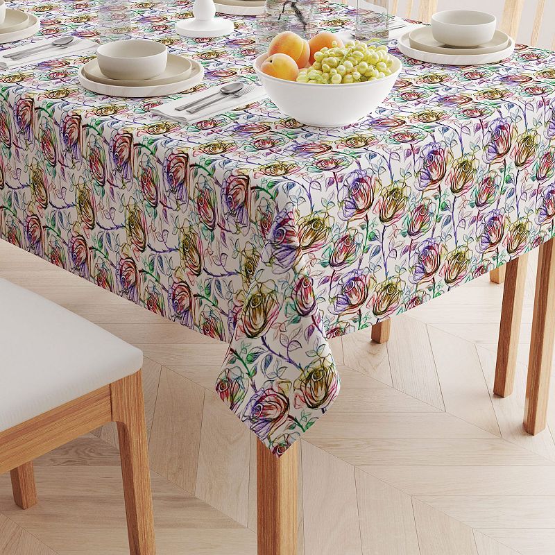 Square Tablecloth， 100% Cotton， 52x52， Floral 195