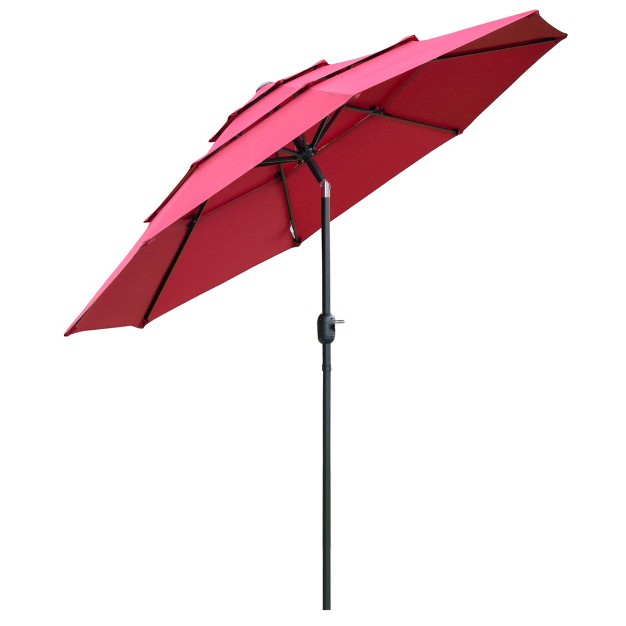 Outsunny 9ft 3 Tiers Patio Umbrella Outdoor Market Umbrella With Crank Push Button Tilt For Deck Backyard And Lawn