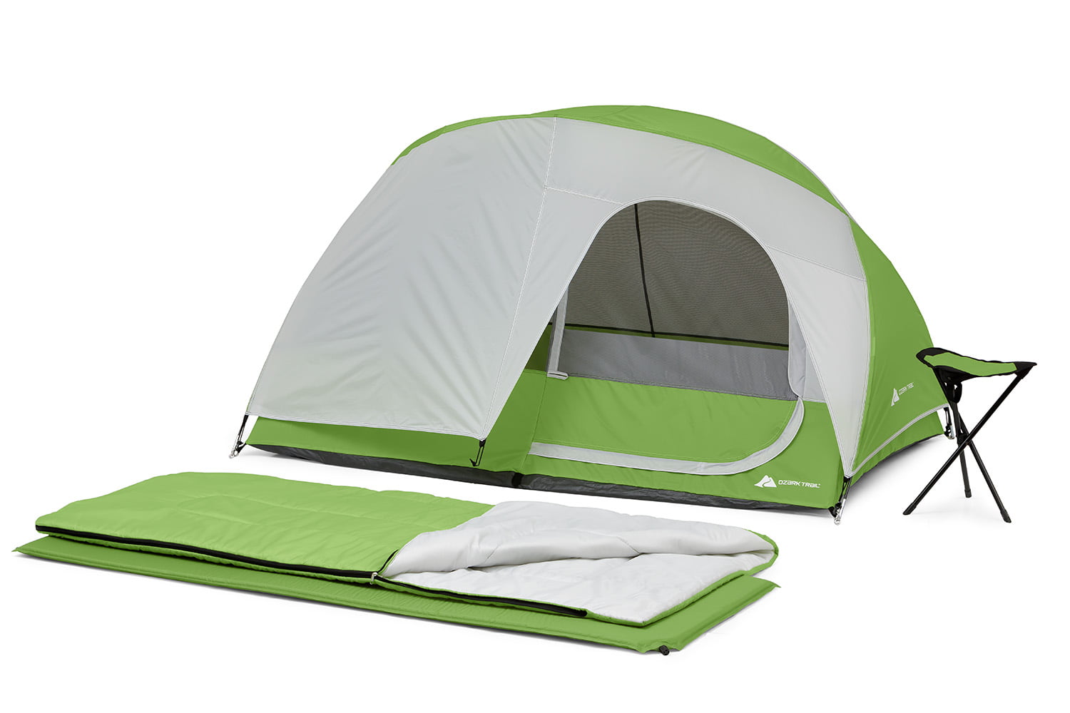 Ozark Trail 4 Piece Weekender Backpacking Camp Combo (Includes tent， sleeping bag， camp pad， stool)