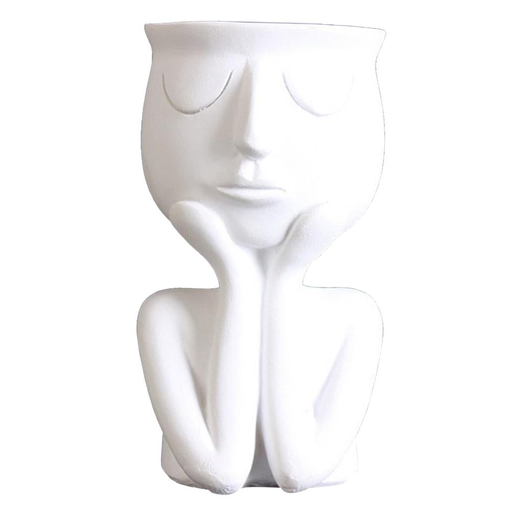 White Resin Human Portrait Sculpture Flower Pot Indoor Succulent Planter Vase