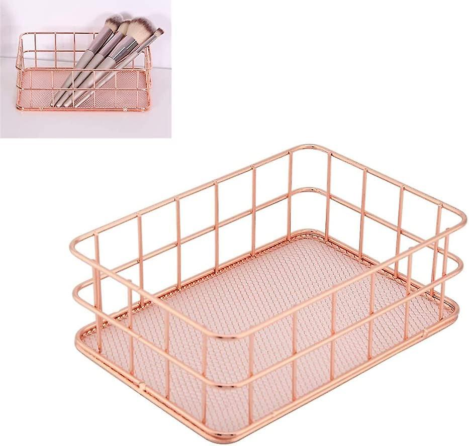 Iron Storage Basket Makeup Small Things Organizer Storage Holder Desktop Decor Iron Box Rose Gold 4 Size(c)