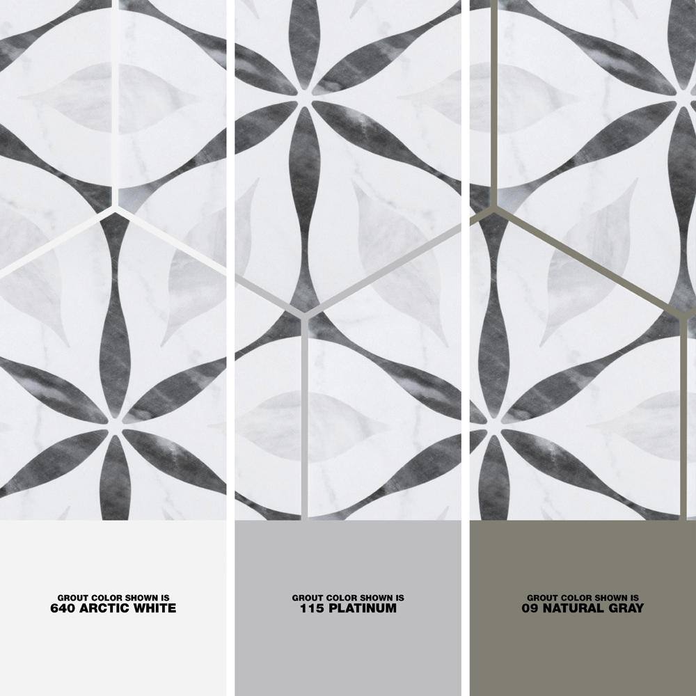 Merola Tile Classico Bardiglio Hex Flower 7 in. x 8 in. Porcelain Floor and Wall Tile (7.5 sq. ft.Case) FEQ8BXF