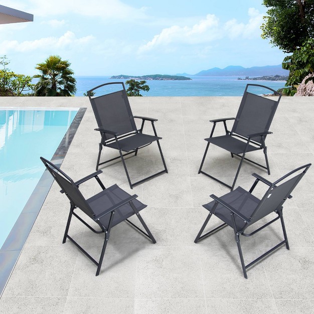 4pc Patio Steel Folding Arm Chairs Gray Crestlive Products