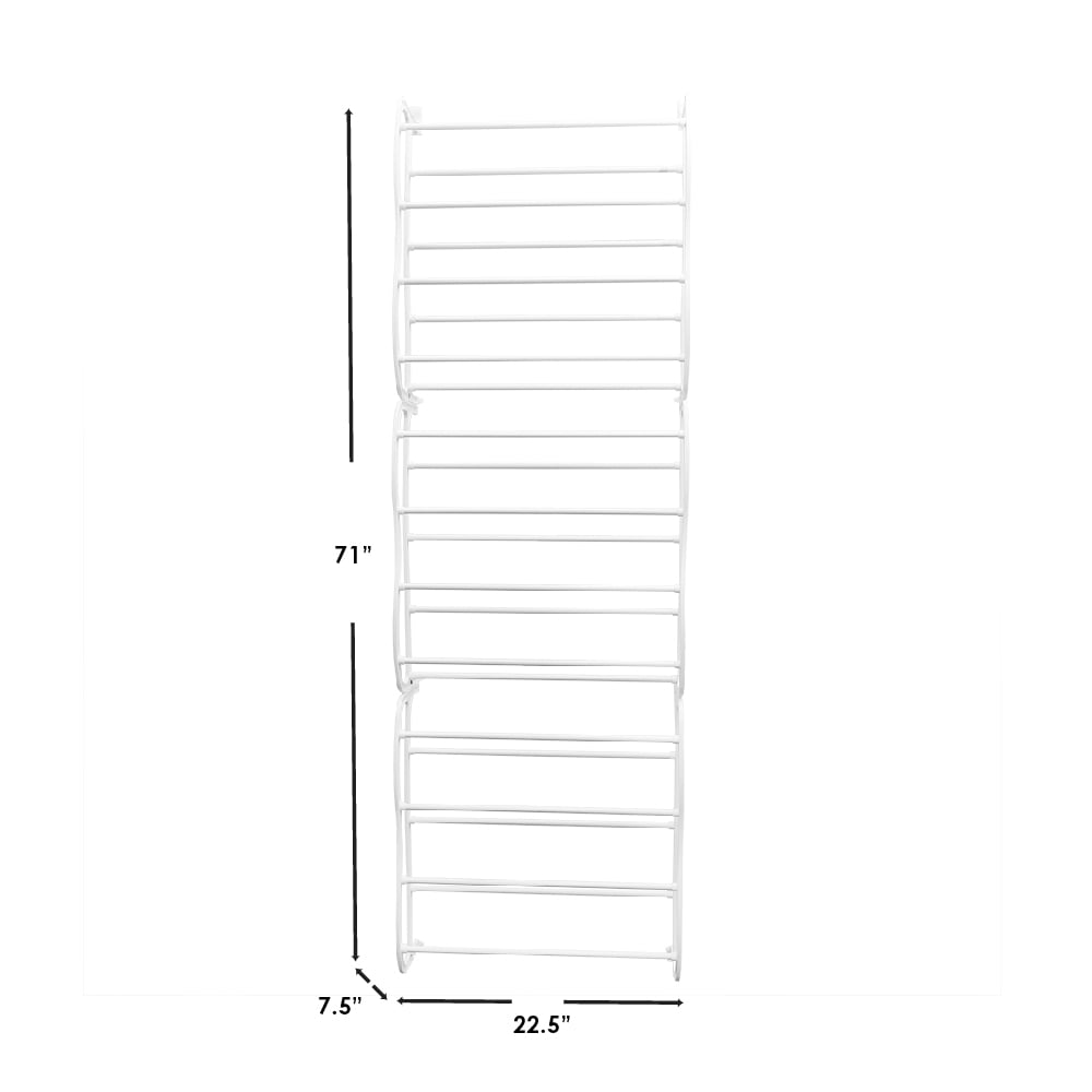 Home Basics 12 Tier Non-Slip Over the Door Steel 36 Pair Shoe Rack， White