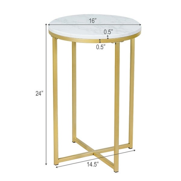 X-Shaped Marble Top Small Round Side Table End Table - 16